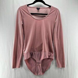 J.CREW/JEANS Bodysuit Womens Size S Velvet Scoop Neck Long Sleeve Stretch Pink